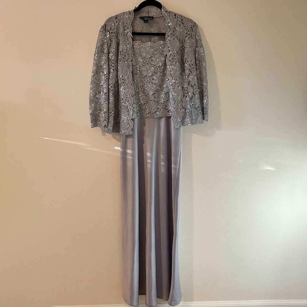 Alex Evenings Silver Sequin Long Dress and Jacket - Mother of the Bride - Picture 3 of 13